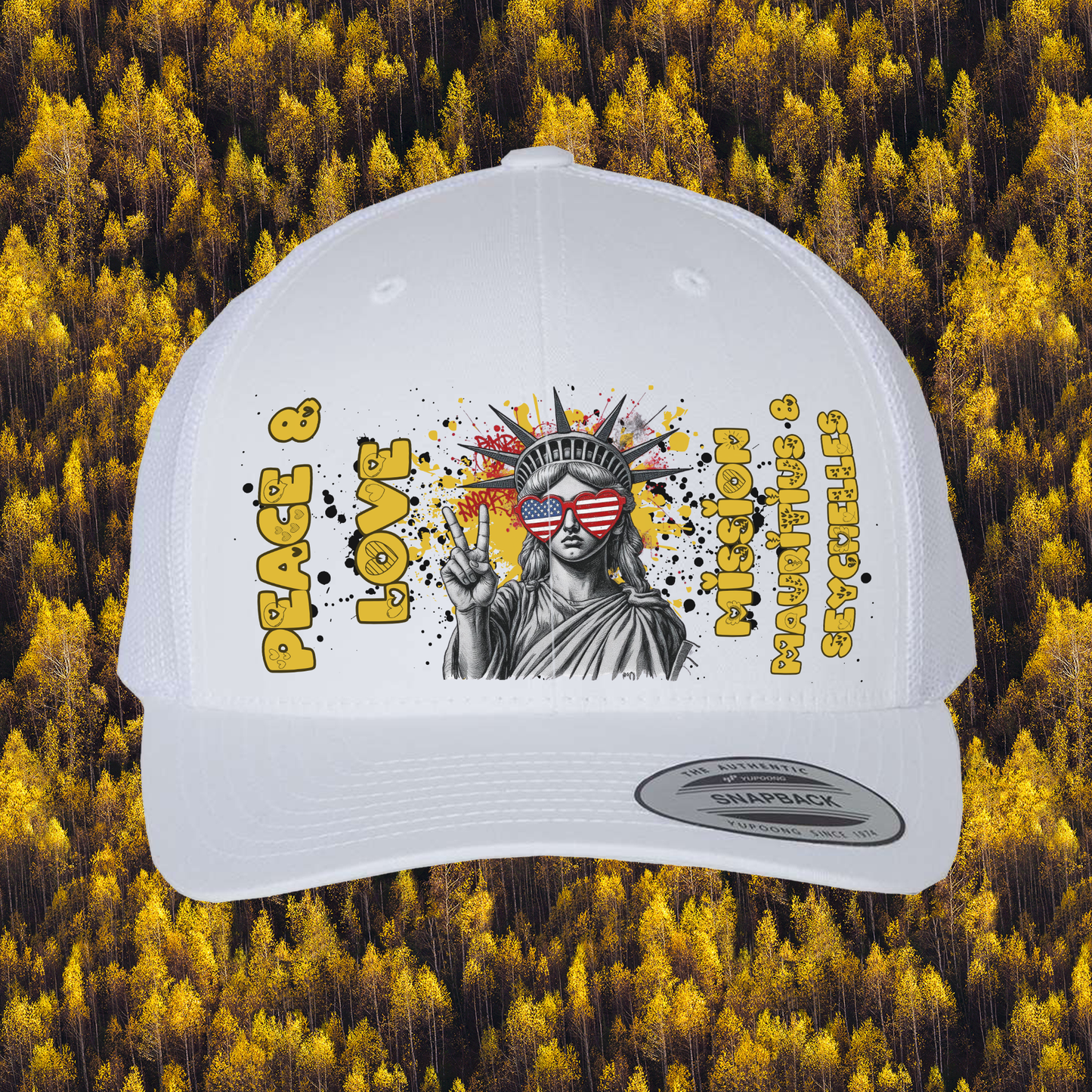 Liberty Retro Trucker Hat | Peace & Love: Mauritius and Seychelles