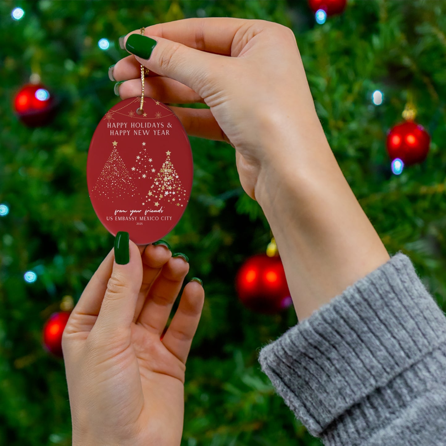 Oval, Modern Christmas Ornament: Global