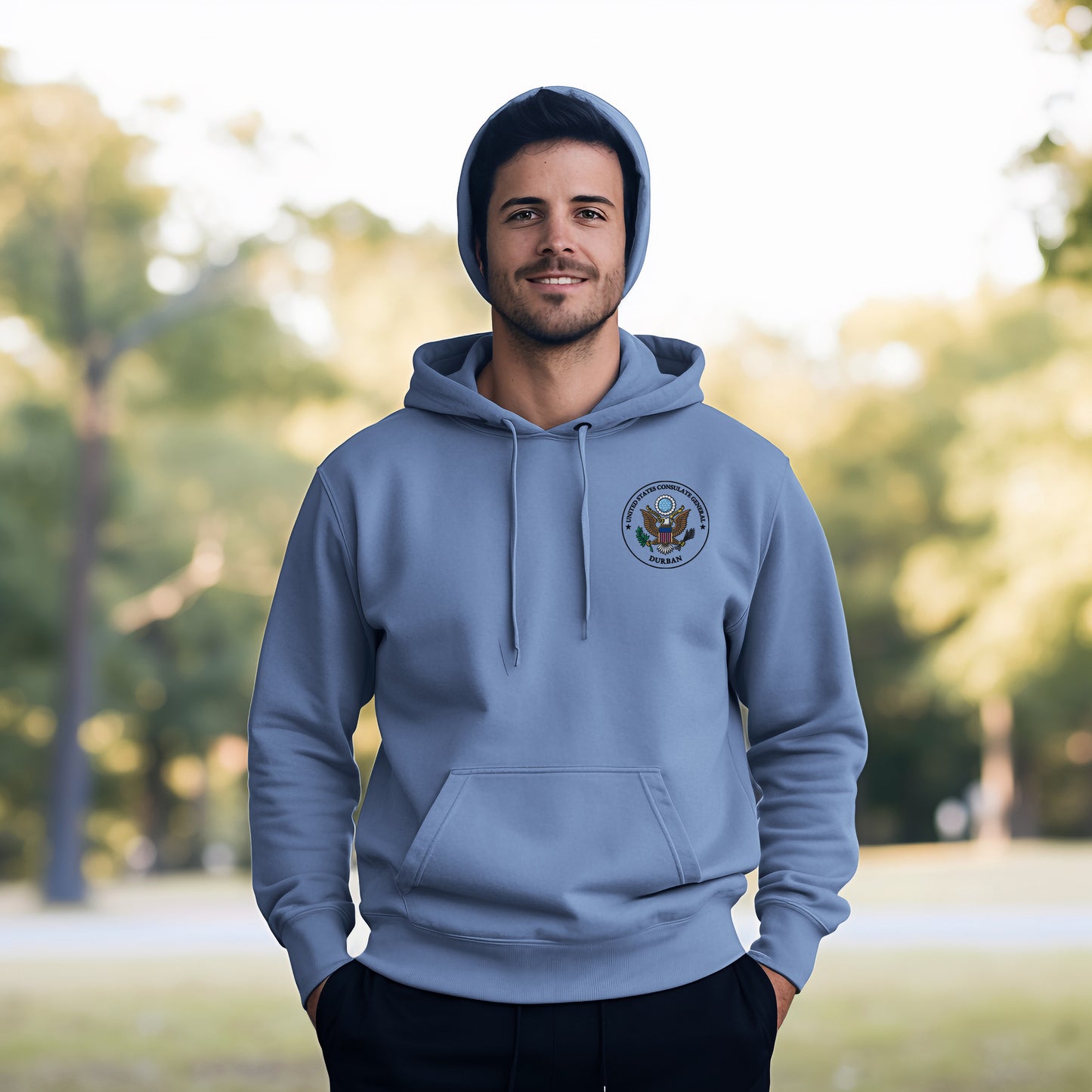 NuBlend® Unisex Embroidered Hoodie, Color Seal: Durban