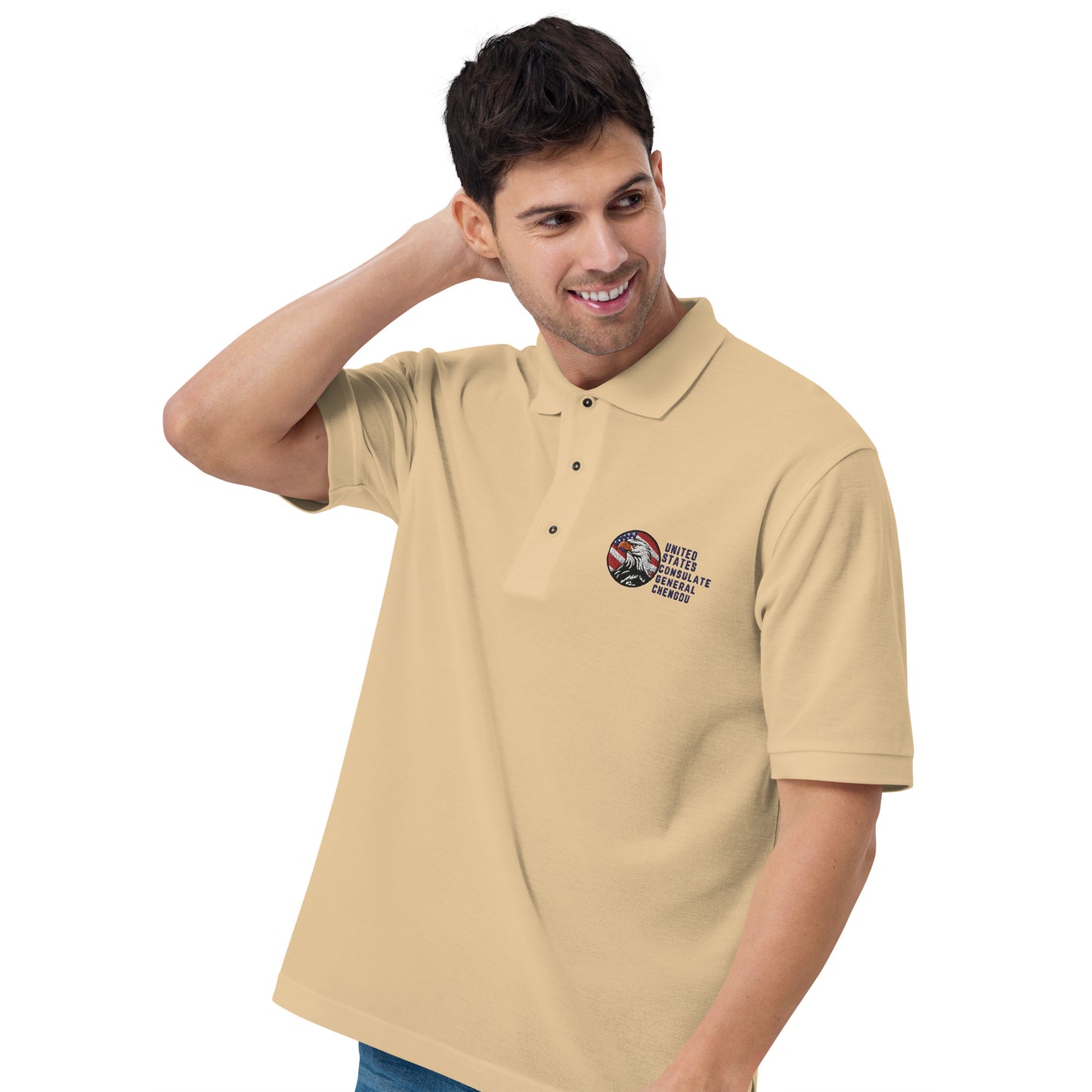 Men's Embroidered Polo, Watchful Eagle: Chengdu