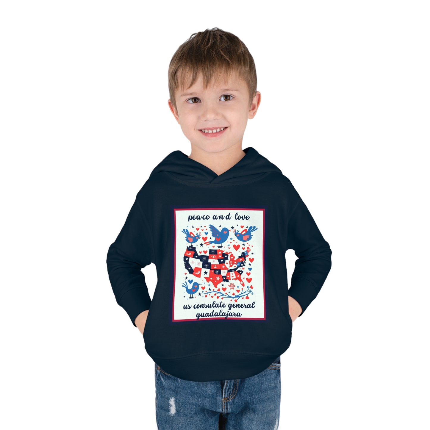 Toddler Peace and Love Fleece Hoodie: Guadalajara
