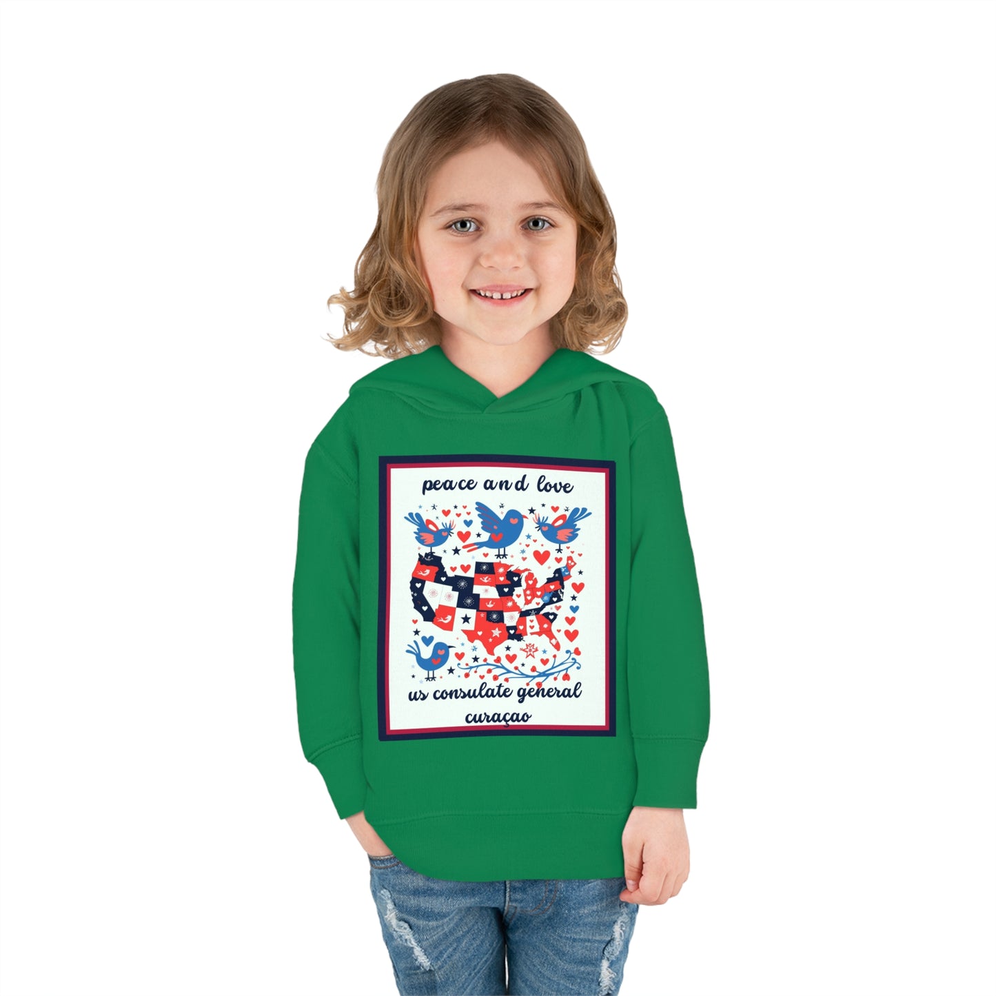 Toddler Peace and Love Fleece Hoodie: Curaçao