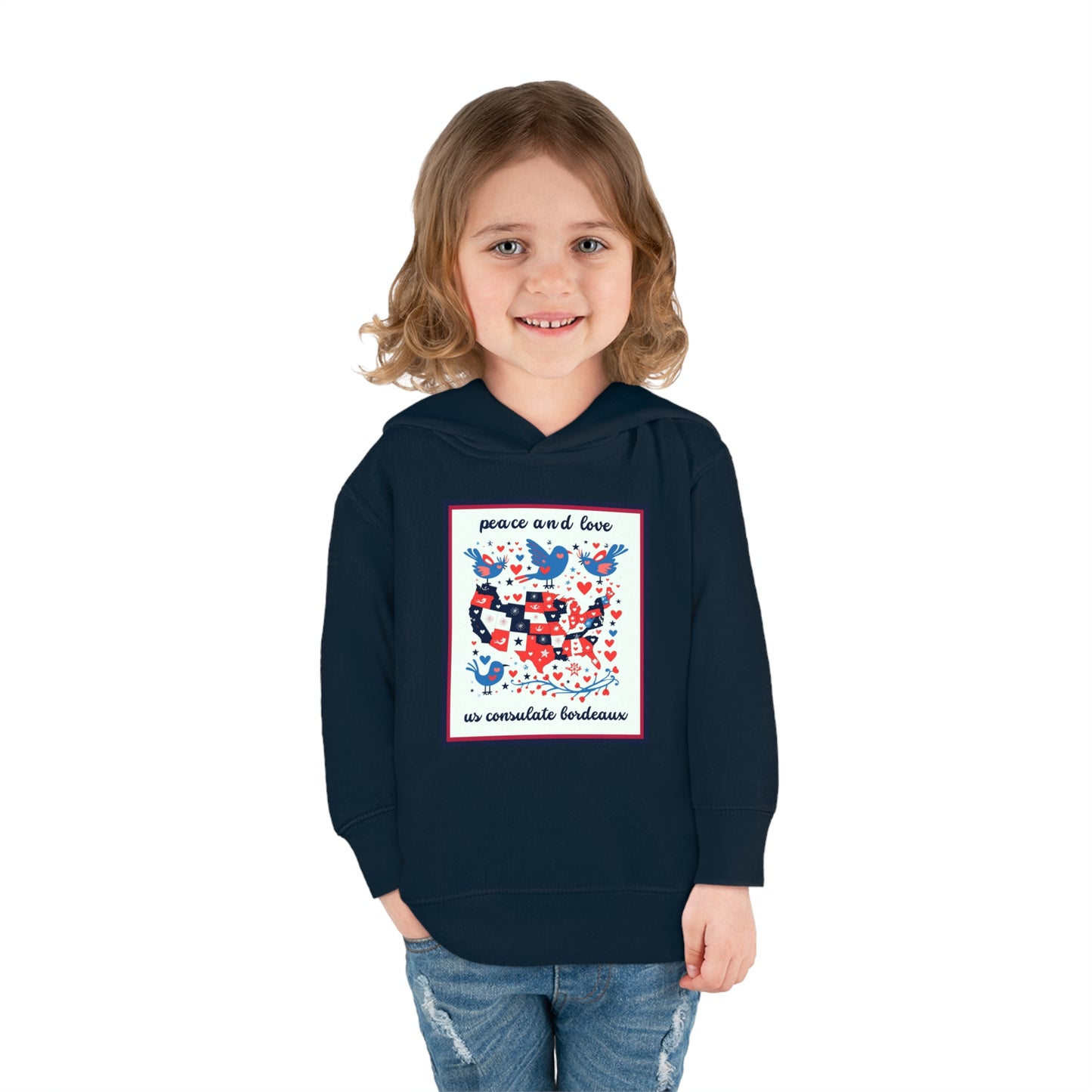 Toddler Peace and Love Fleece Hoodie: Bordeaux