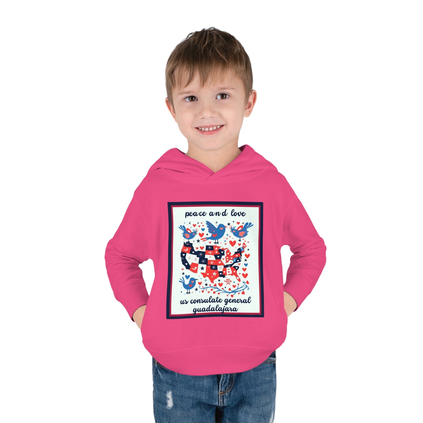 Toddler Peace and Love Fleece Hoodie: Guadalajara