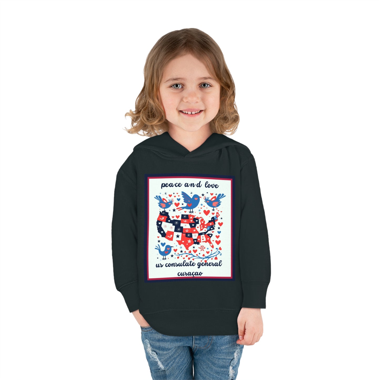 Toddler Peace and Love Fleece Hoodie: Curaçao