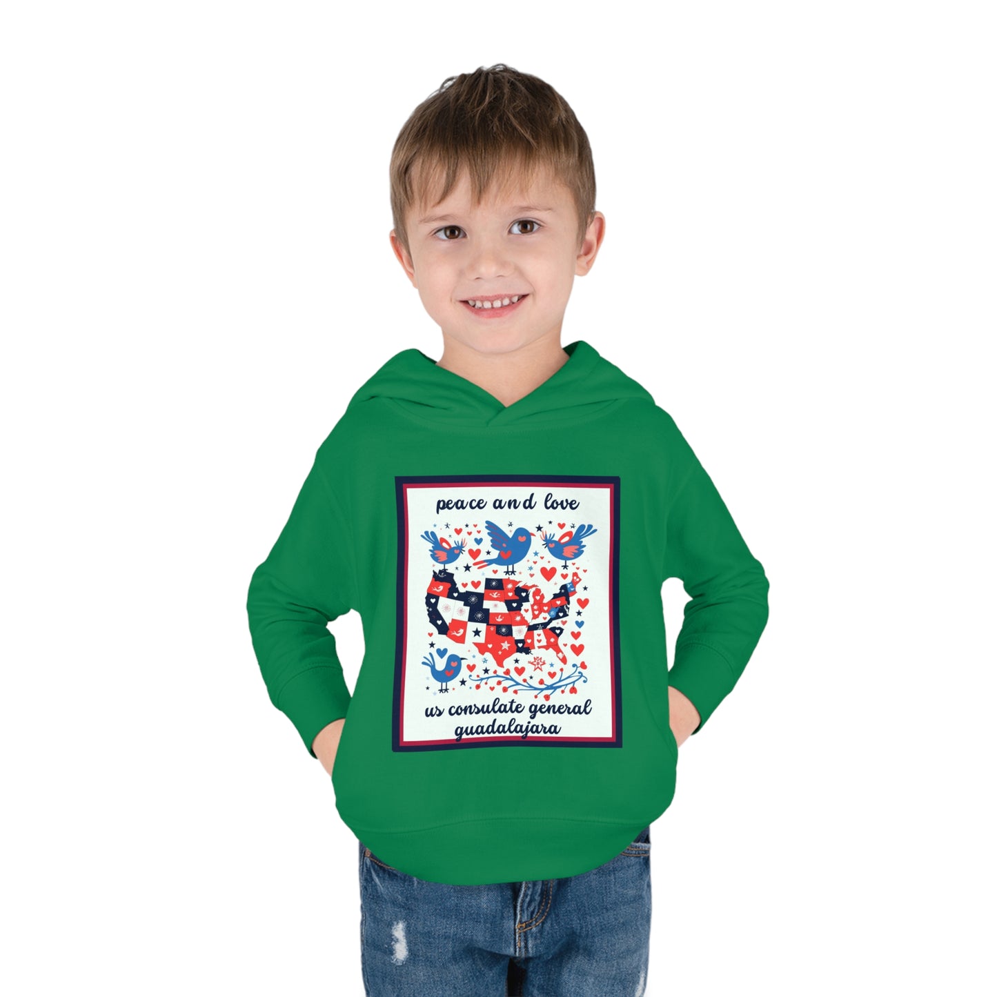 Toddler Peace and Love Fleece Hoodie: Guadalajara