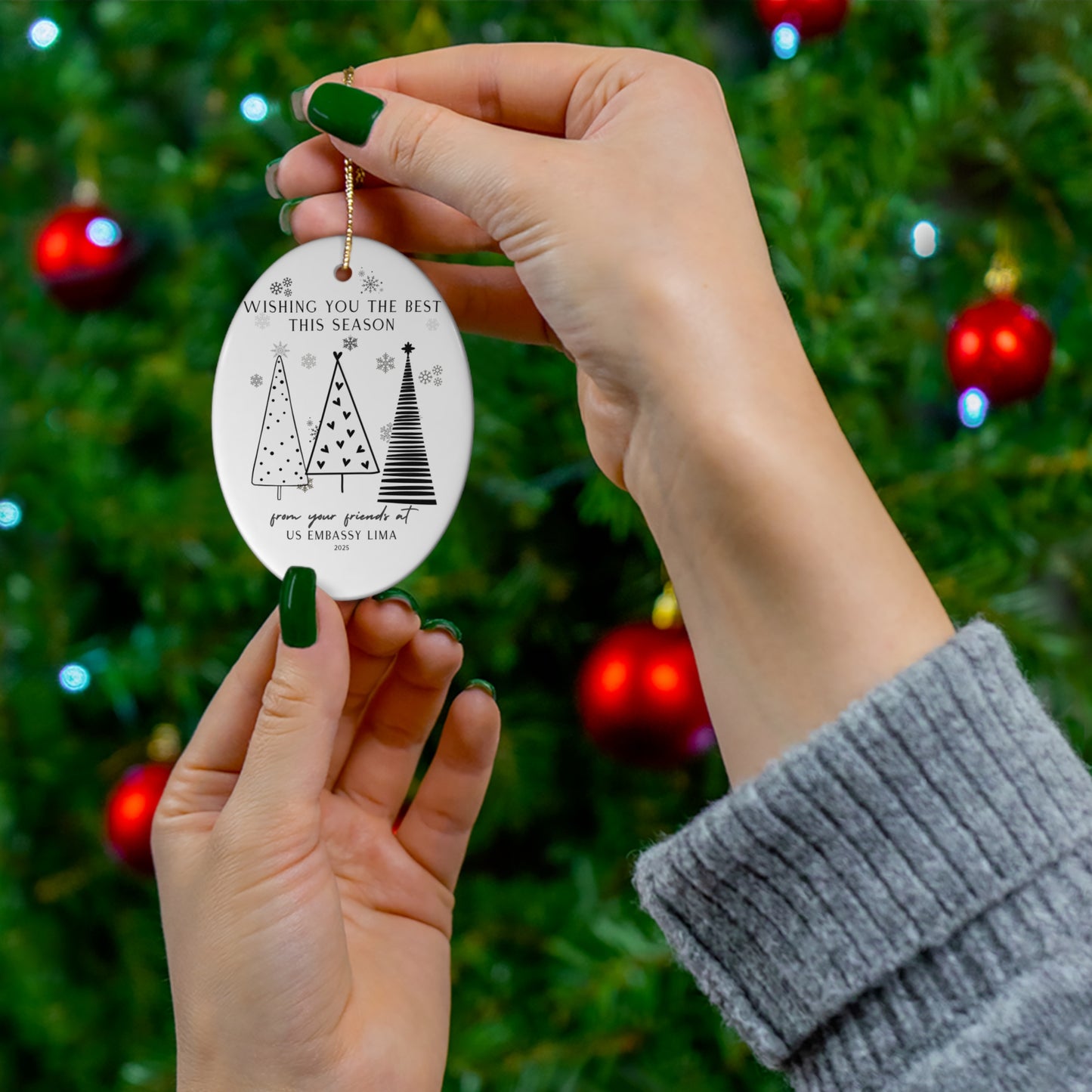 Oval, Modern Christmas Ornament: Global