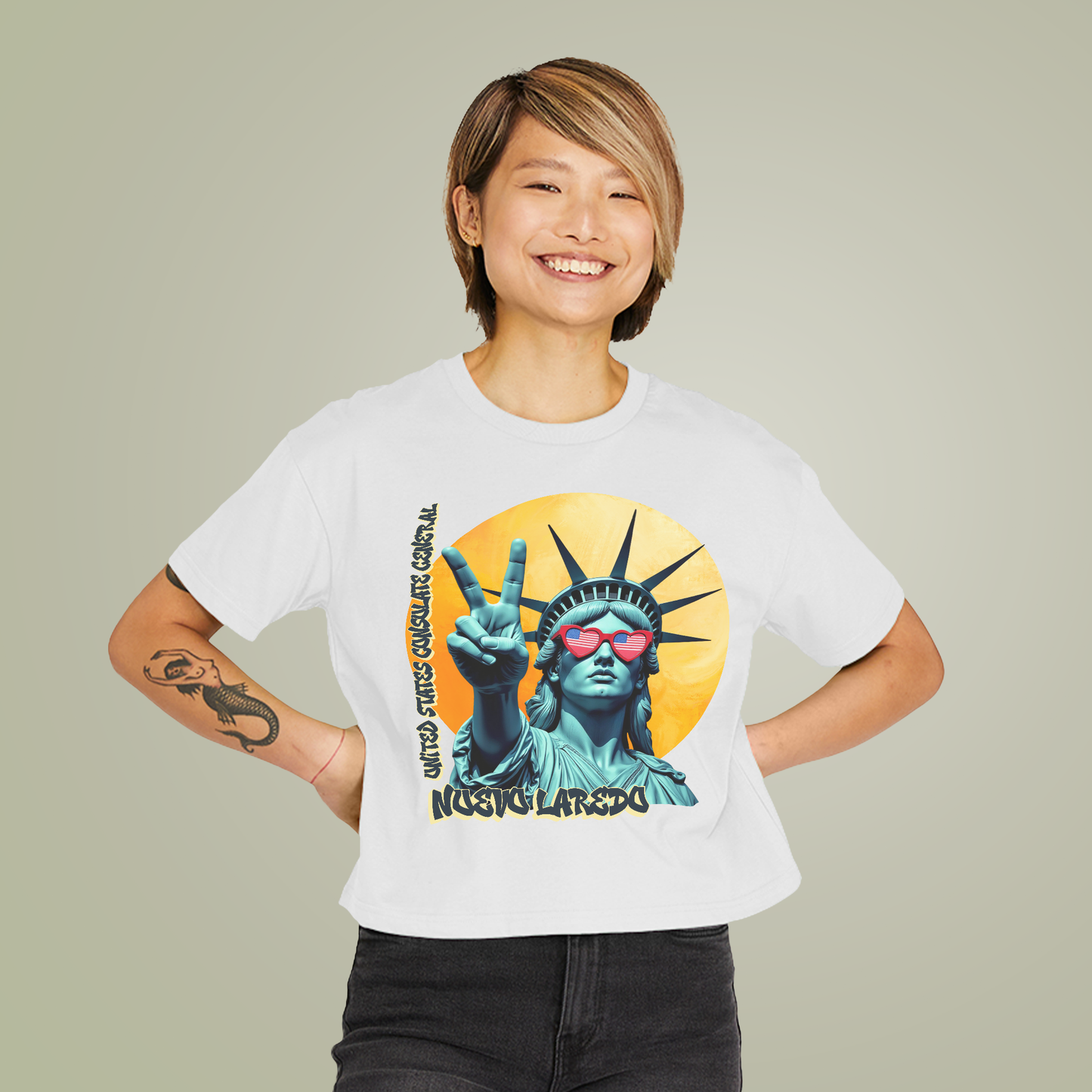Vintage Boxy T-shirt | Women's Organic Tee, Liberty Loves Peace: Nuevo Laredo
