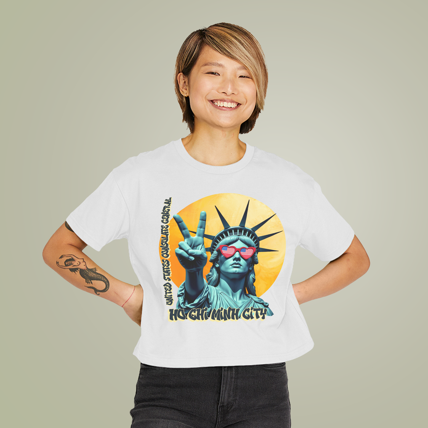 Vintage Boxy T-shirt | Women's Organic Tee, Liberty Loves Peace: Ho Chi Minh City