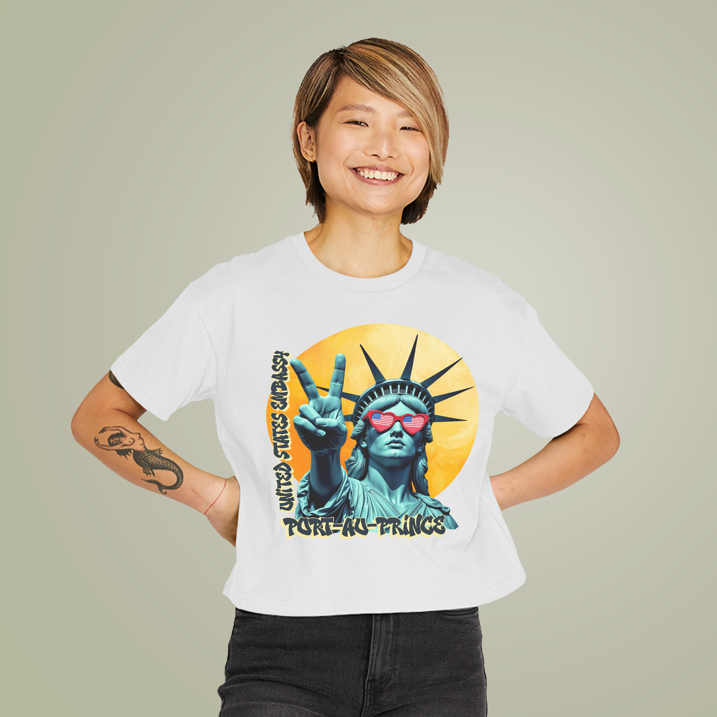 Vintage Boxy T-shirt | Women's Organic Tee, Liberty Loves Peace: Port-au-Prince