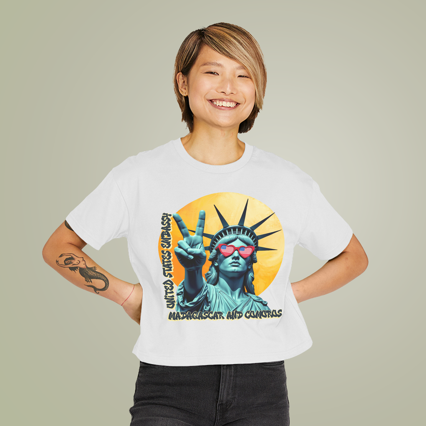 Vintage Boxy T-shirt | Women's Organic Tee, Liberty Loves Peace: Madagascar and Comoros