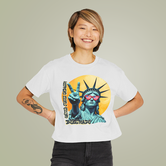 Vintage Boxy T-shirt | Women's Organic Tee, Liberty Loves Peace: Belgrade