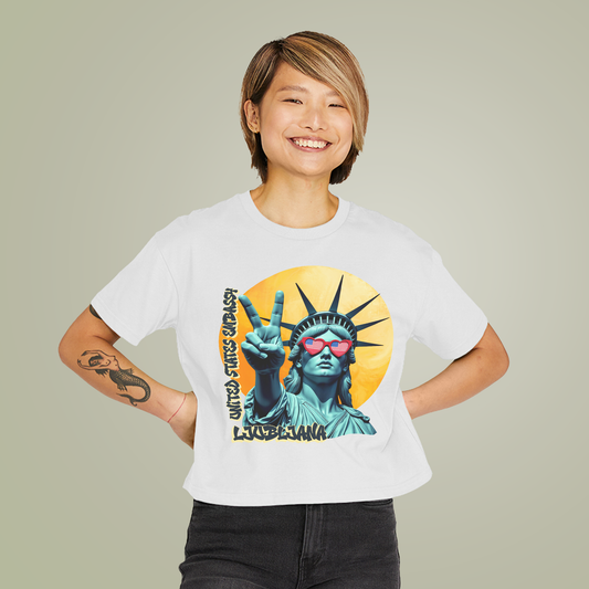 Vintage Boxy T-shirt | Women's Organic Tee, Liberty Loves Peace: Ljubljana