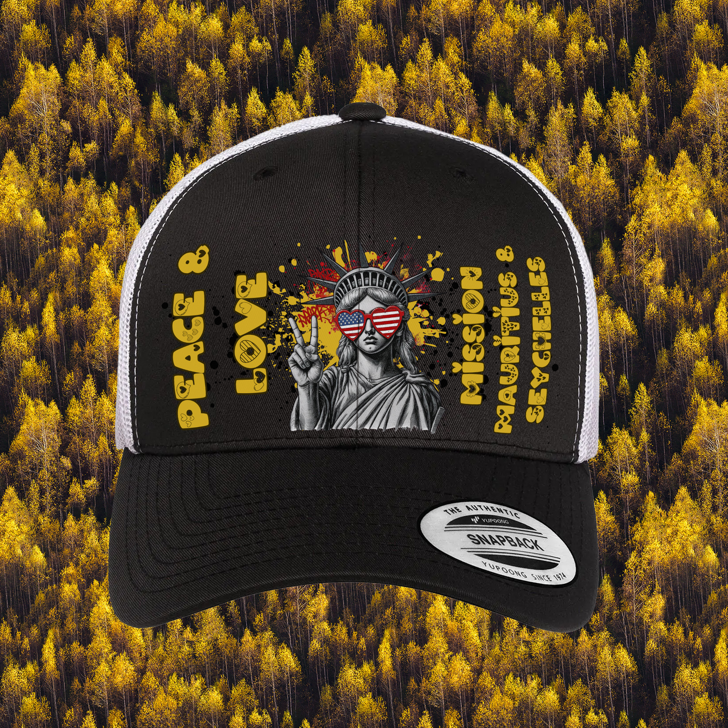 Liberty Retro Trucker Hat | Peace & Love: Mauritius and Seychelles
