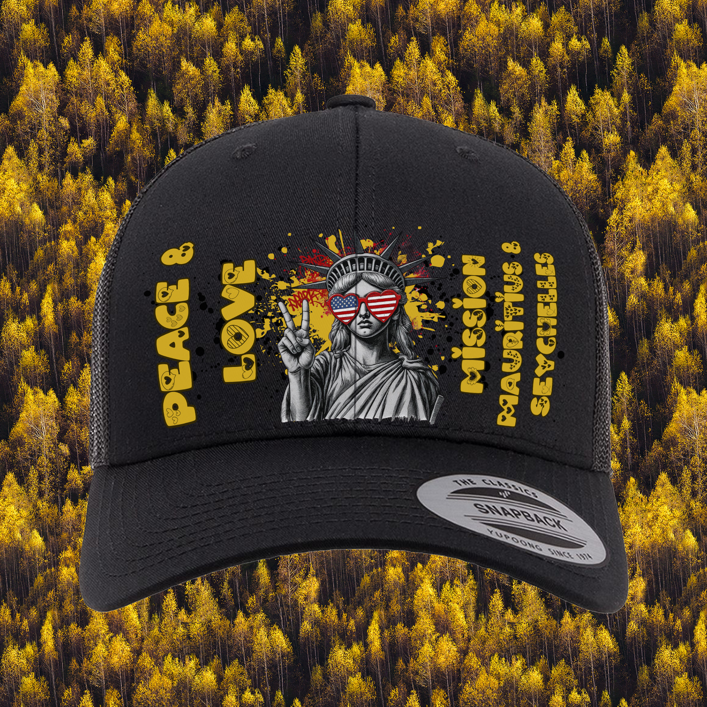 Liberty Retro Trucker Hat | Peace & Love: Mauritius and Seychelles