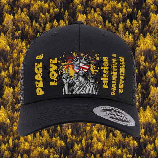 Liberty Retro Trucker Hat | Peace & Love: Mauritius and Seychelles