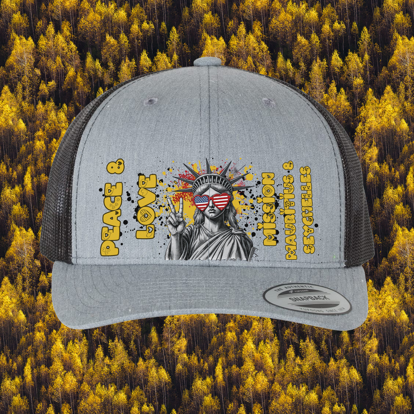 Liberty Retro Trucker Hat | Peace & Love: Mauritius and Seychelles