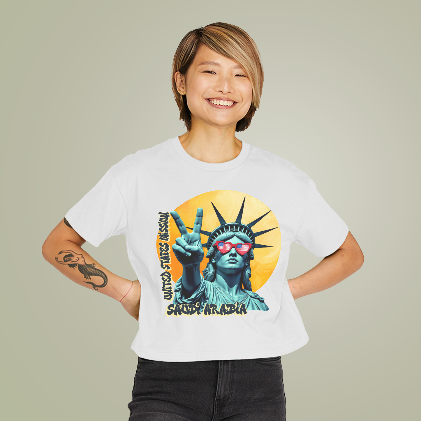 Vintage Boxy T-shirt | Women's Organic Tee, Liberty Loves Peace: Saudi Arabia