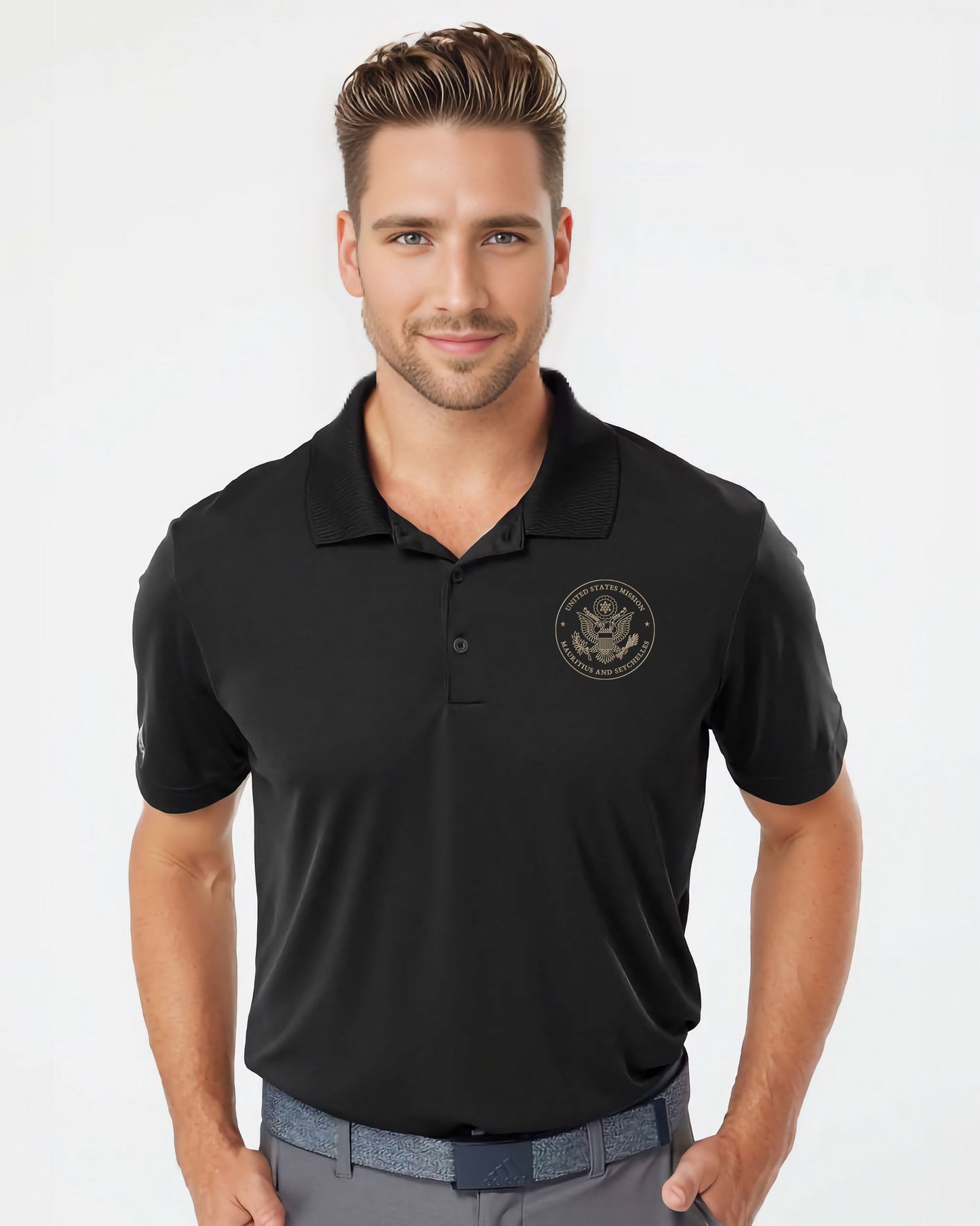 Adidas® Embroidered Polo, Gold Seal: Mauritius and Seychelles