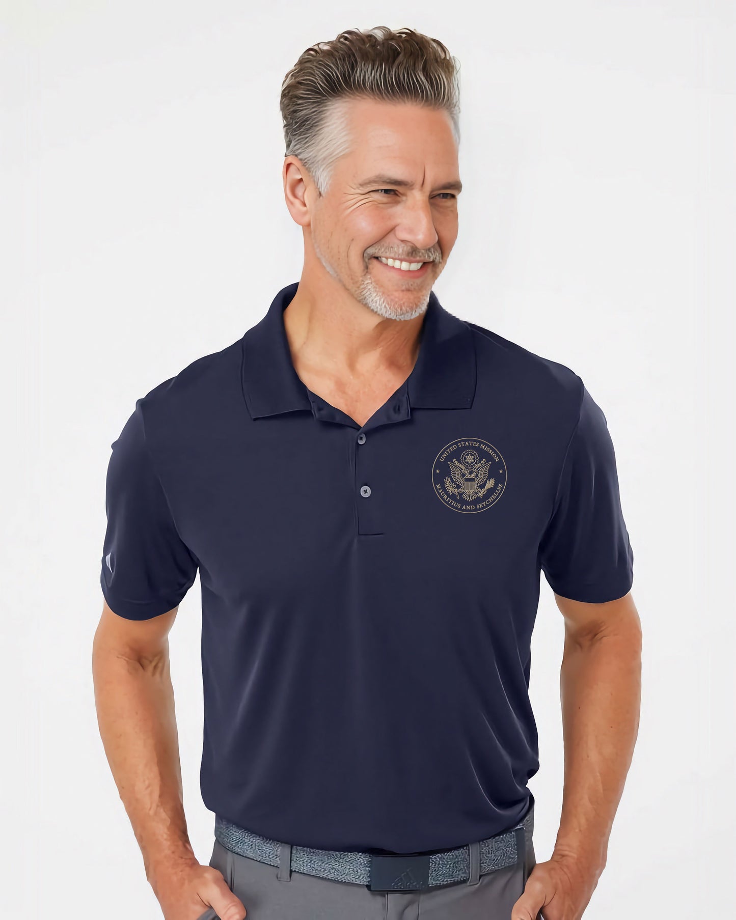 Adidas® Embroidered Polo, Gold Seal: Mauritius and Seychelles