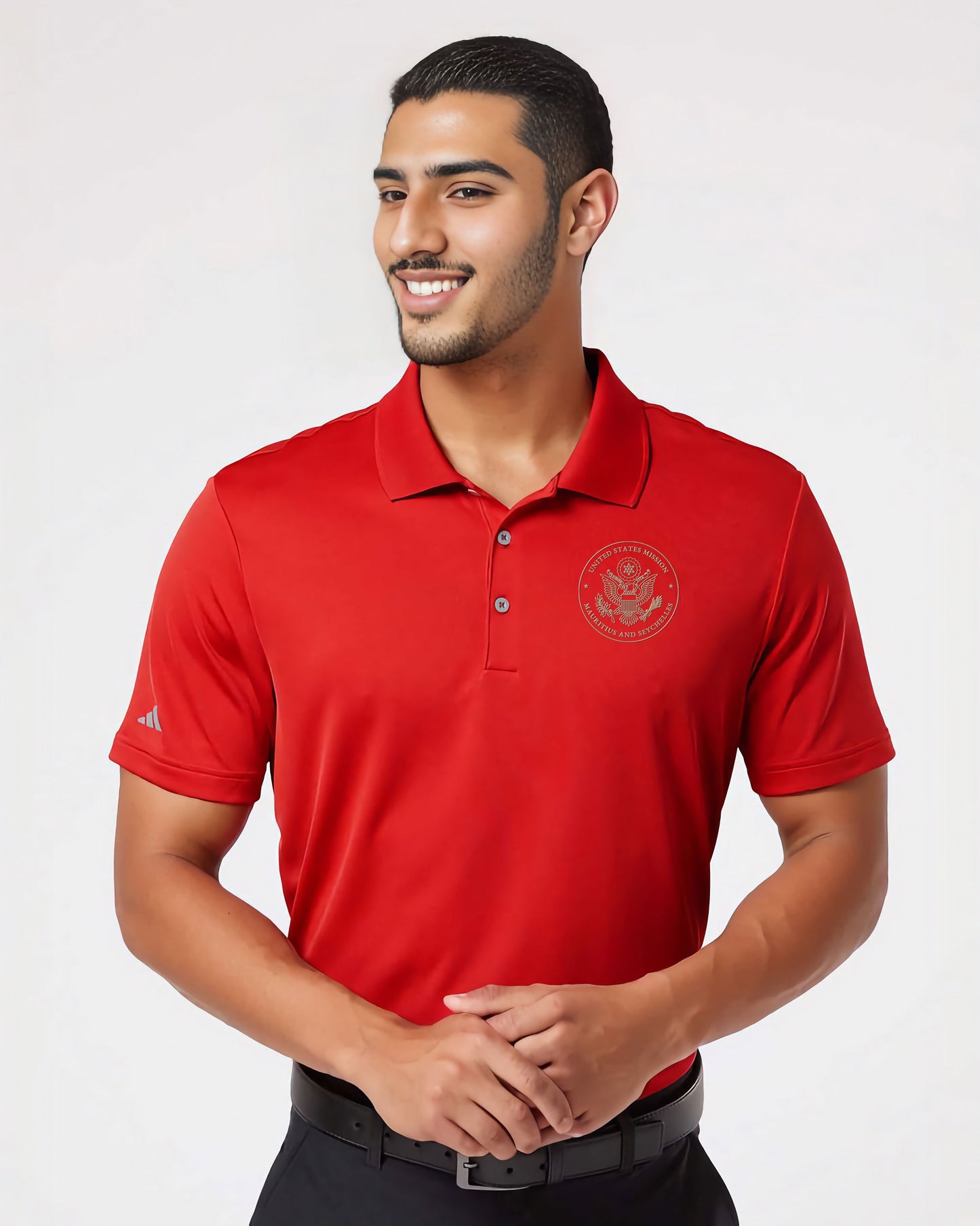 Adidas® Embroidered Polo, Gold Seal: Mauritius and Seychelles