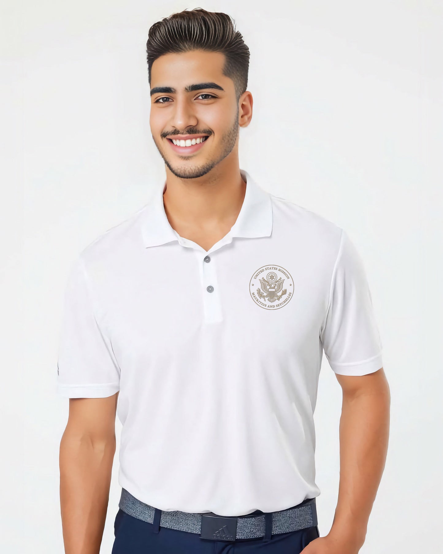 Adidas® Embroidered Polo, Gold Seal: Mauritius and Seychelles