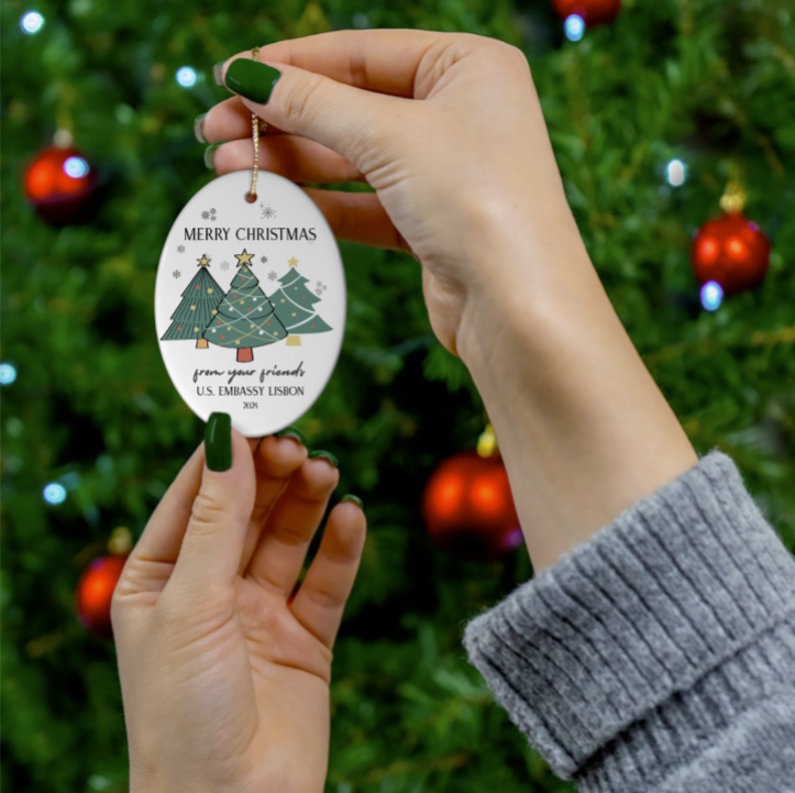 Oval, Modern Christmas Ornament: Global
