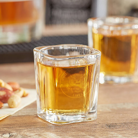 Engraved Square Shot Glasses (Two): Libya