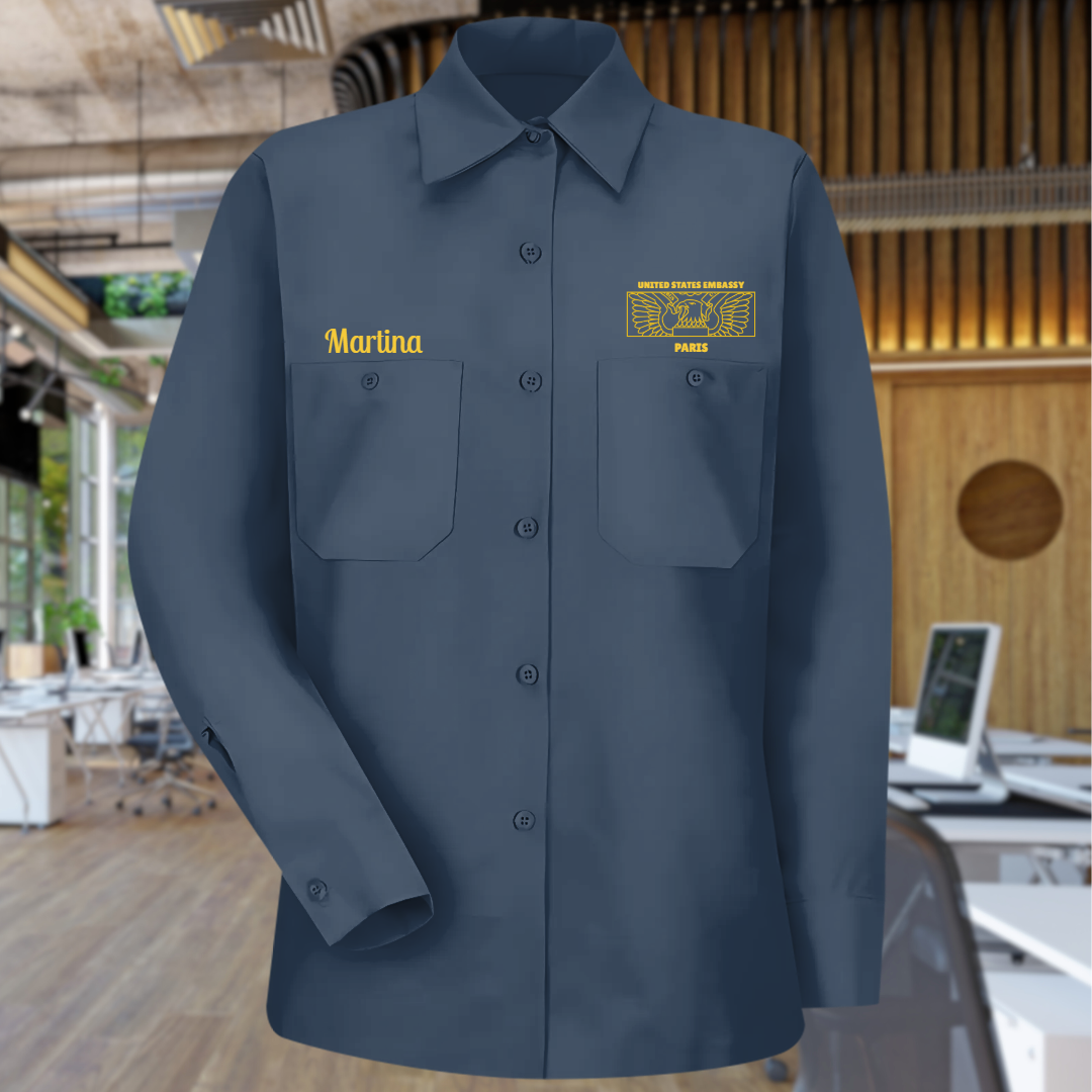 Women's Long Sleeve Uniform Shirt, Rectangle Seal: Global