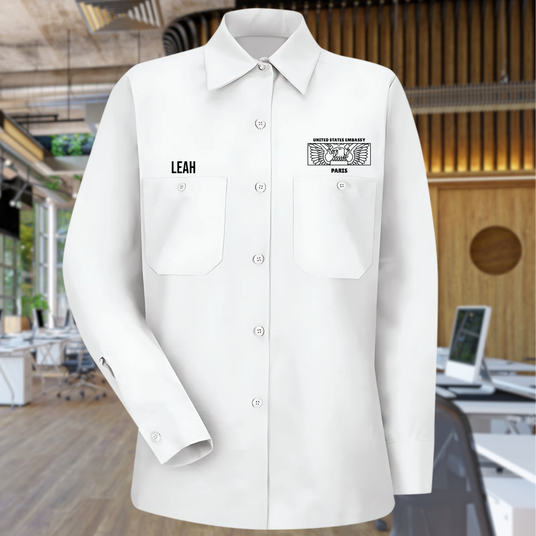 Women's Long Sleeve Uniform Shirt, Rectangle Seal: Global