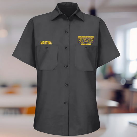 Women's Short Sleeve Uniform Shirt, Rectangle Seal: Global