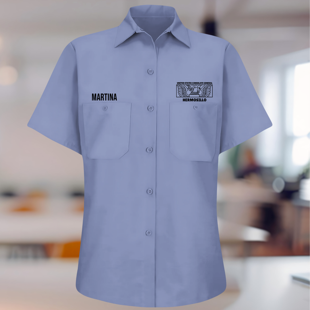 Women's Short Sleeve Uniform Shirt, Rectangle Seal: Global