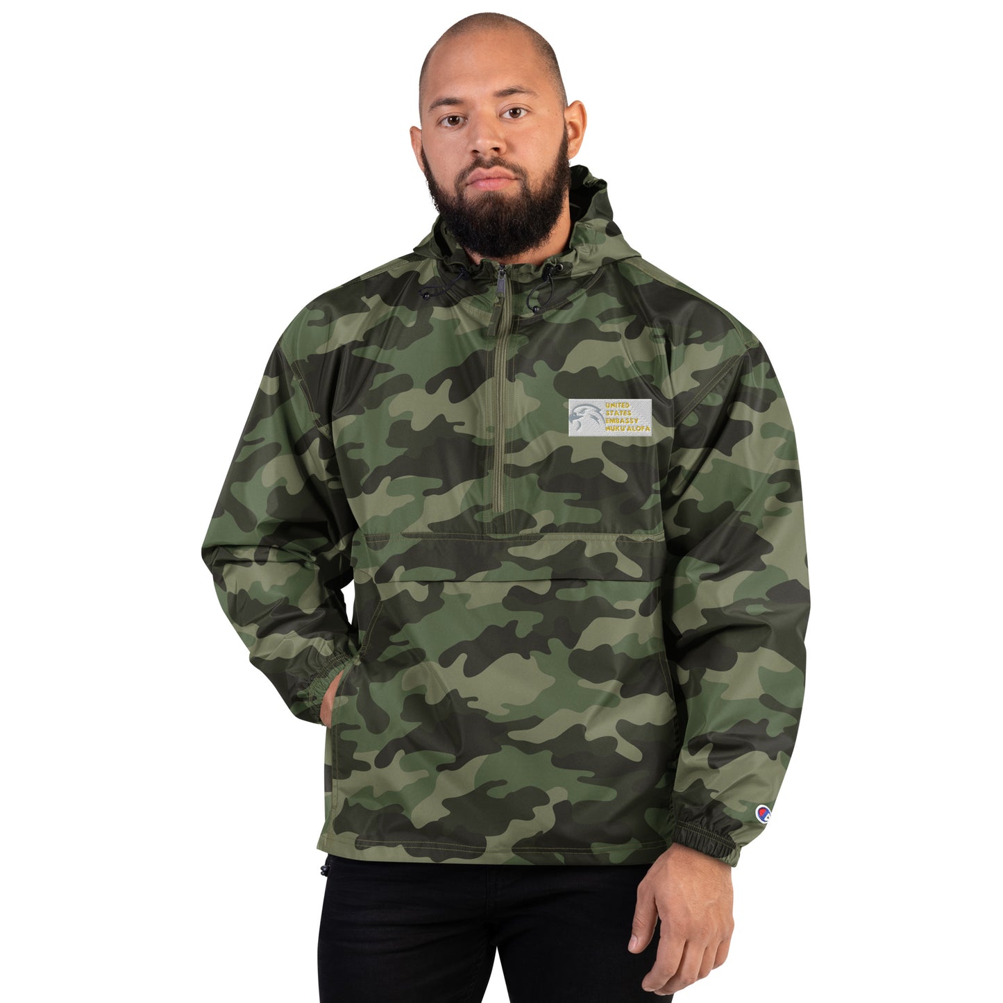Champion Brand Embroidered Packable Jacket:  Nuku'Alofa