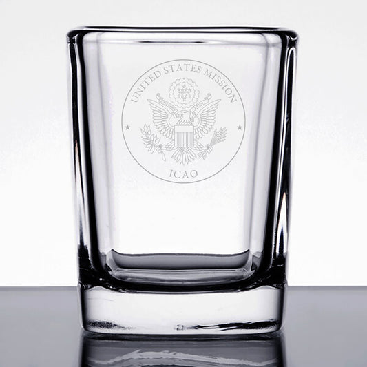 Engraved Arcoroc Square Shot Glasses (Two): ICAO