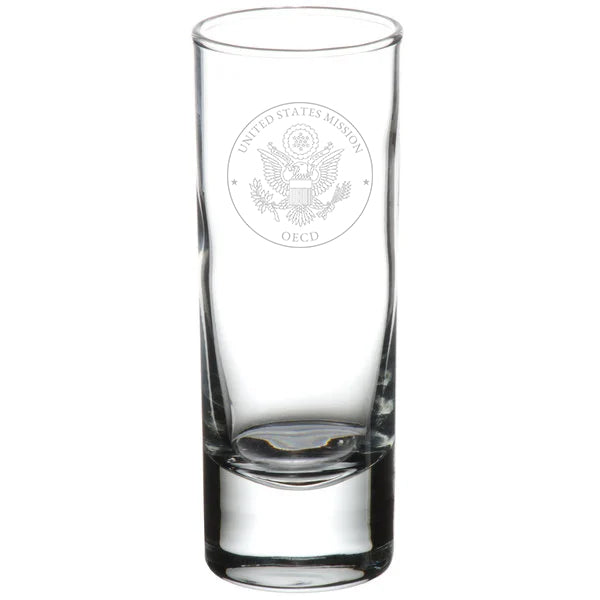 Engraved Libbey Round Shot Glasses (Two): OECD