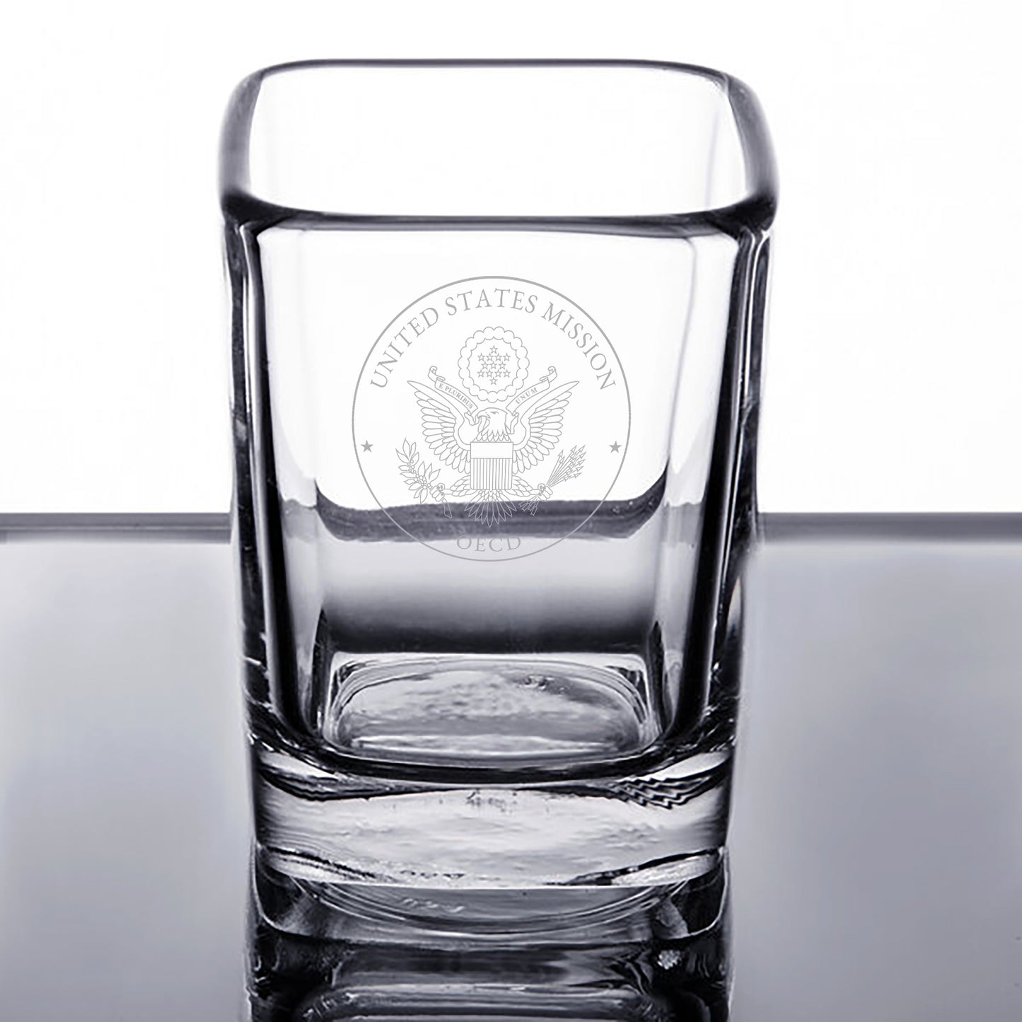 Engraved Arcoroc Square Shot Glasses (Two): OECD