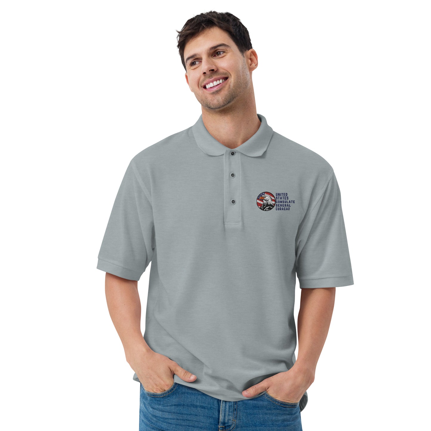 Men's Embroidered Polo, Watchful Eagle: CuraCao