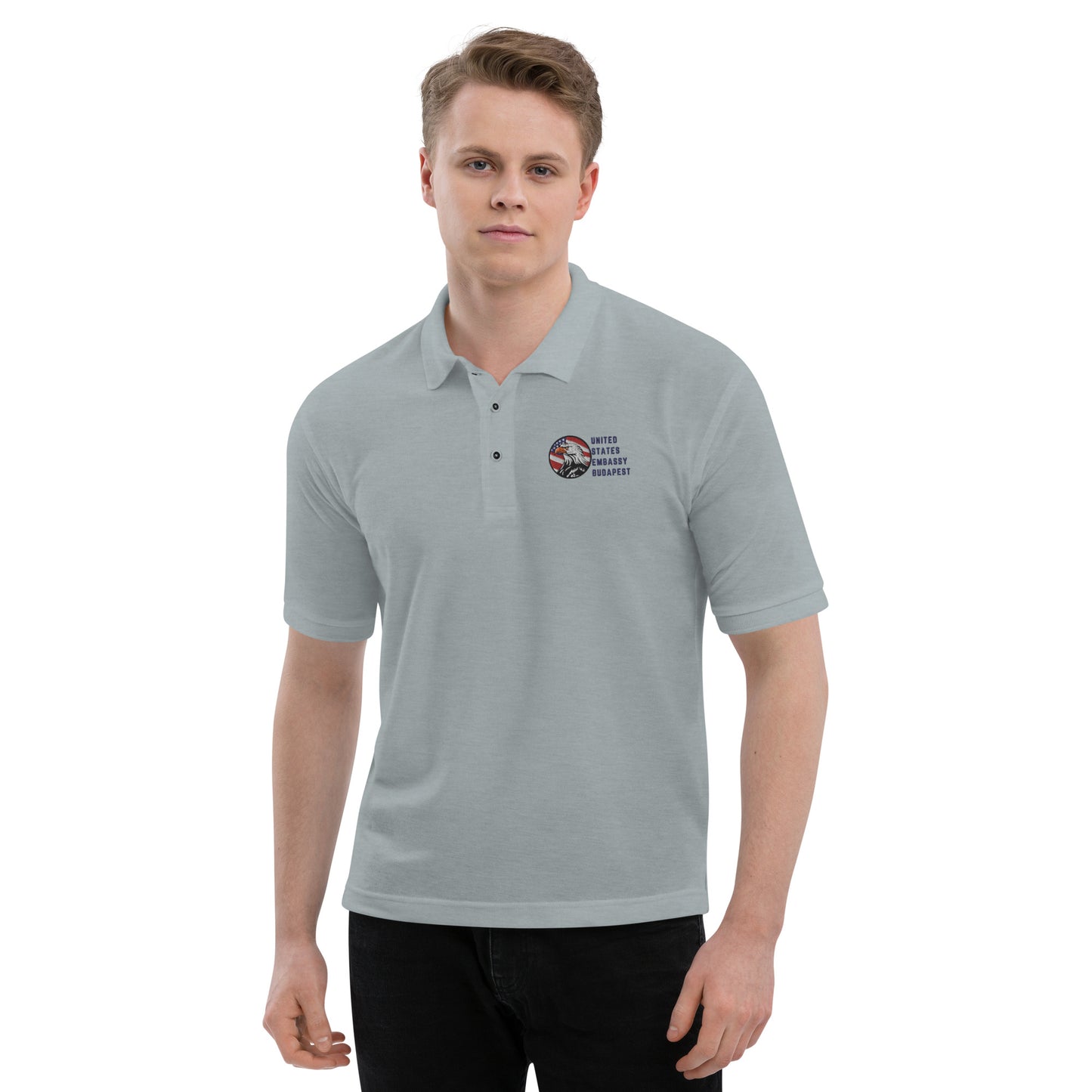 Men's Embroidered Polo, Watchful Eagle:Hungary