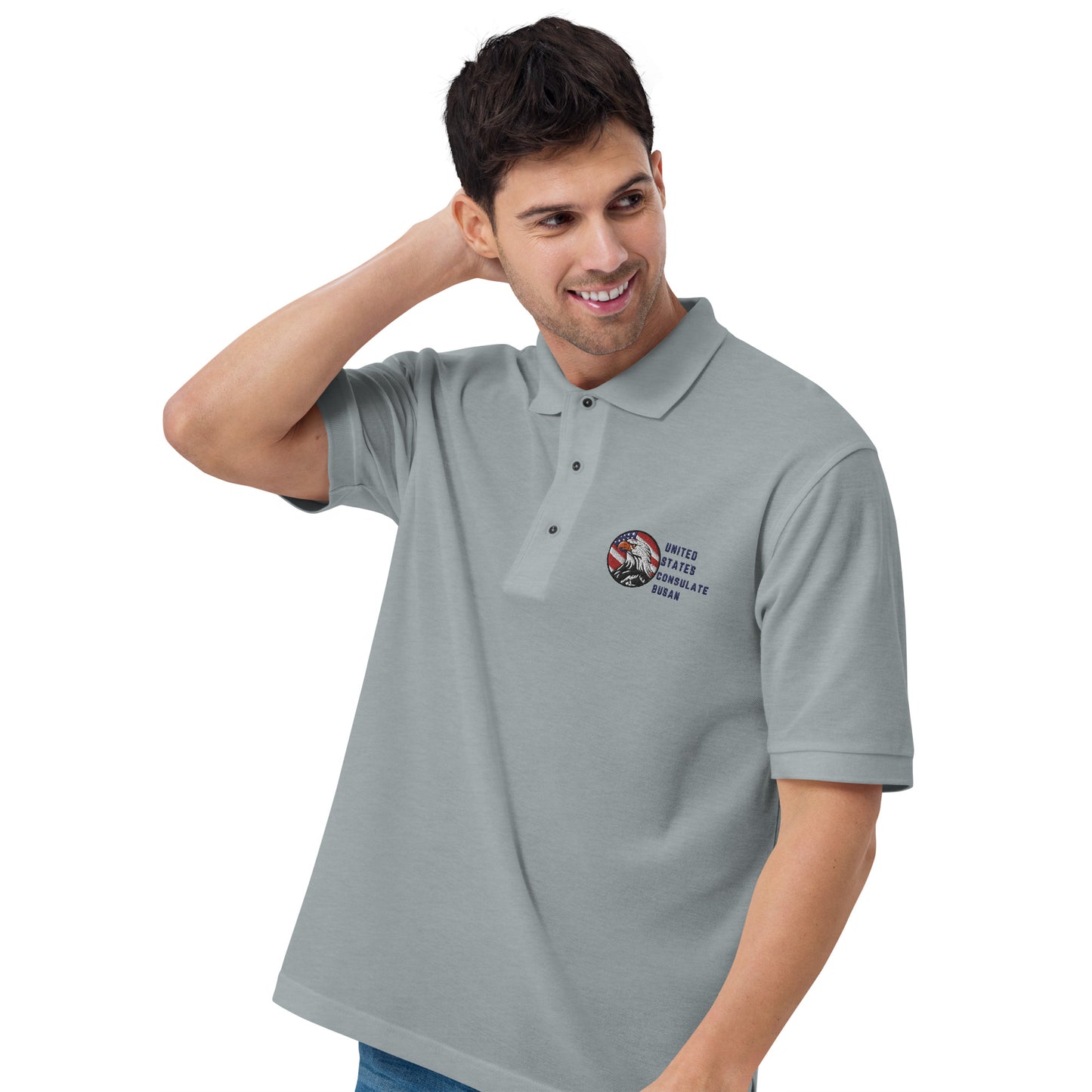 Men's Embroidered Polo, Watchful Eagle: Busan