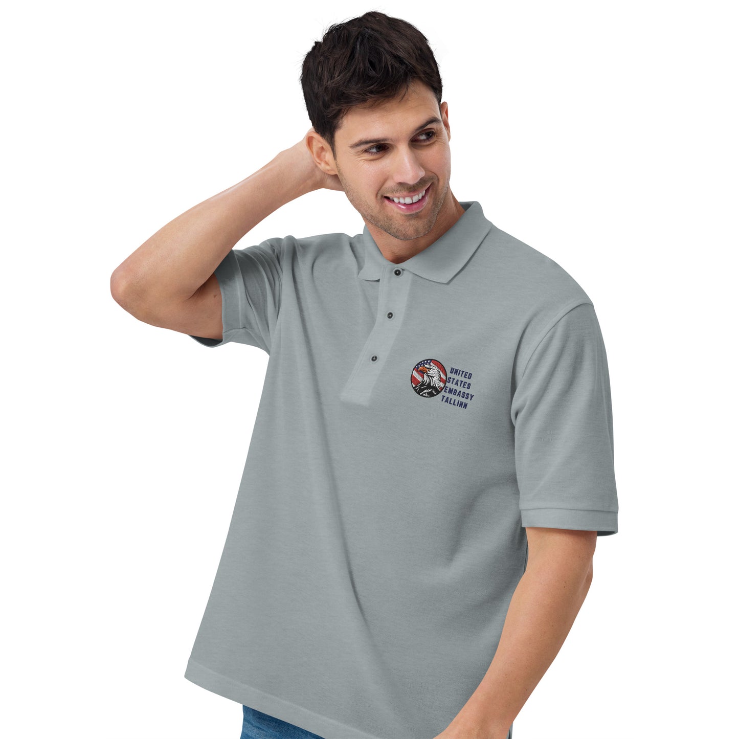 Men's Embroidered Polo, Watchful Eagle:Tallinn