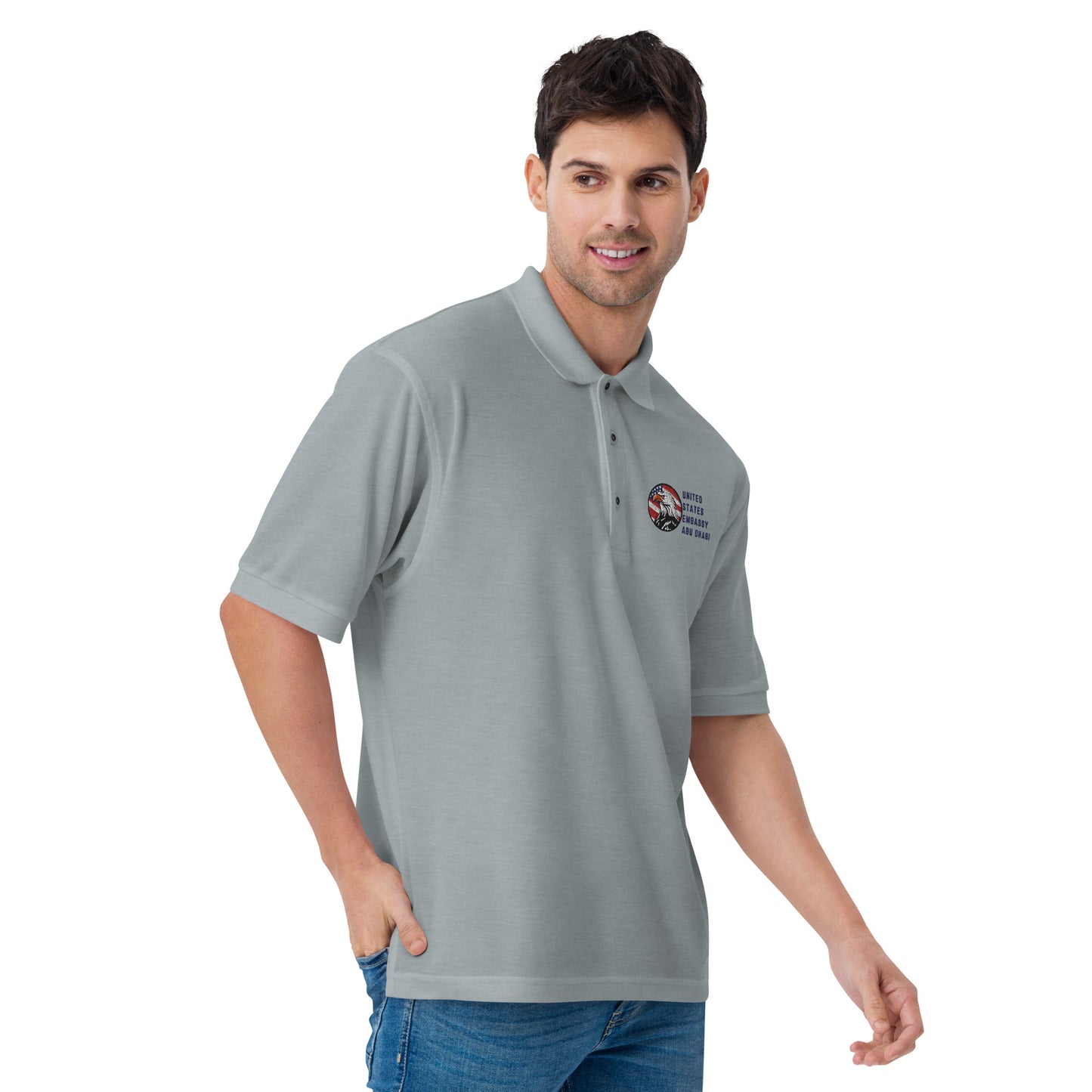 Men's Embroidered Polo, Watchful Eagle:Abu Dhabi