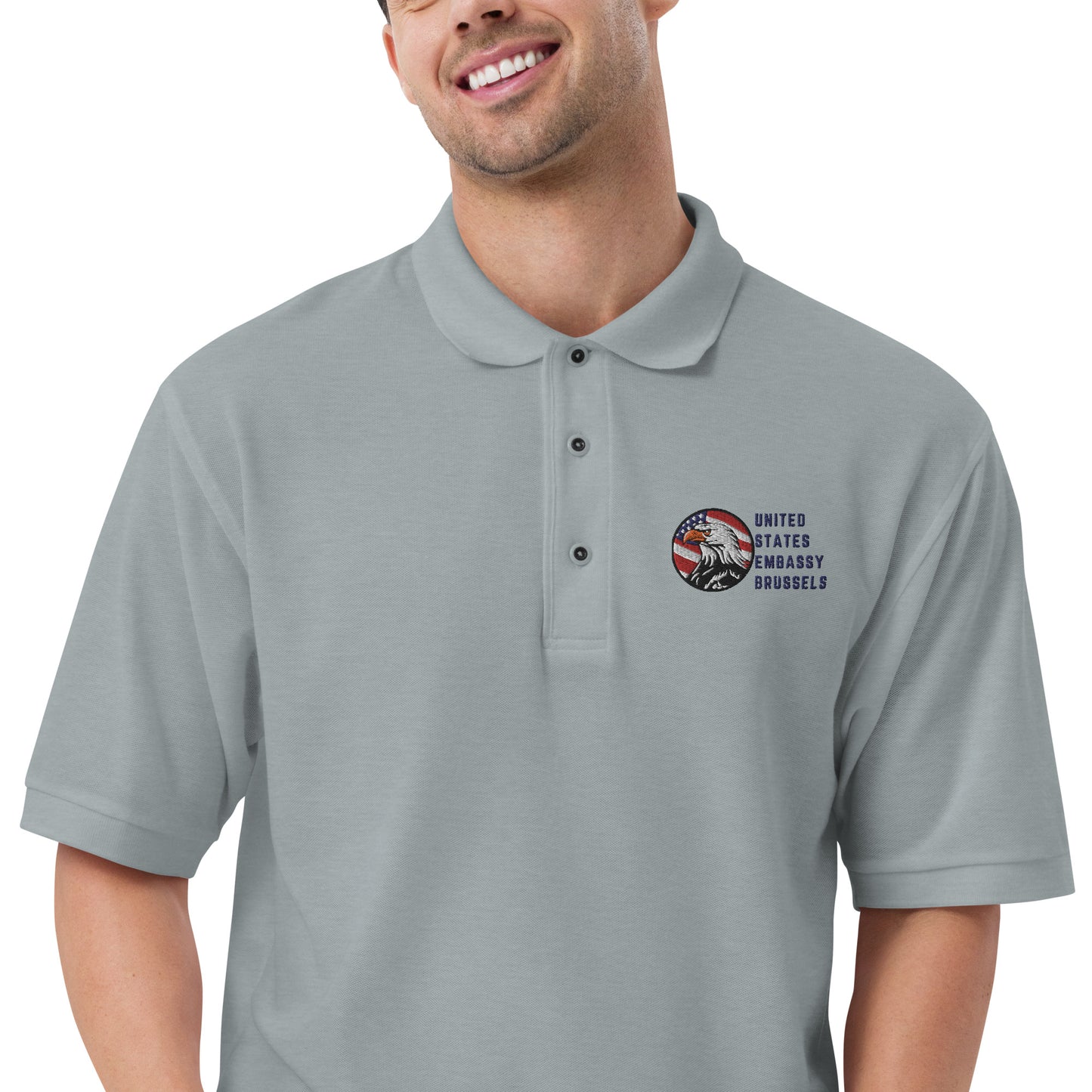 Men's Embroidered Polo, Watchful Eagle:Brussels