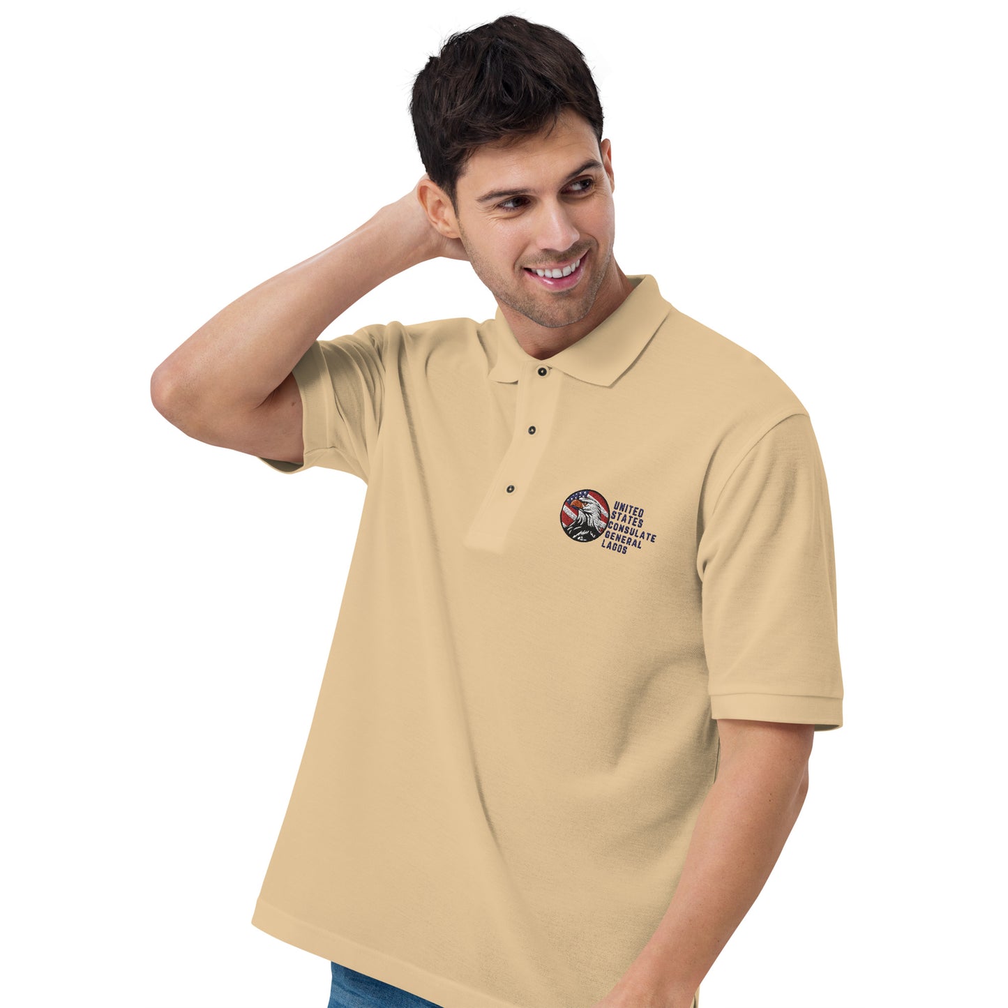 Men's Embroidered Polo, Watchful Eagle: Lagos