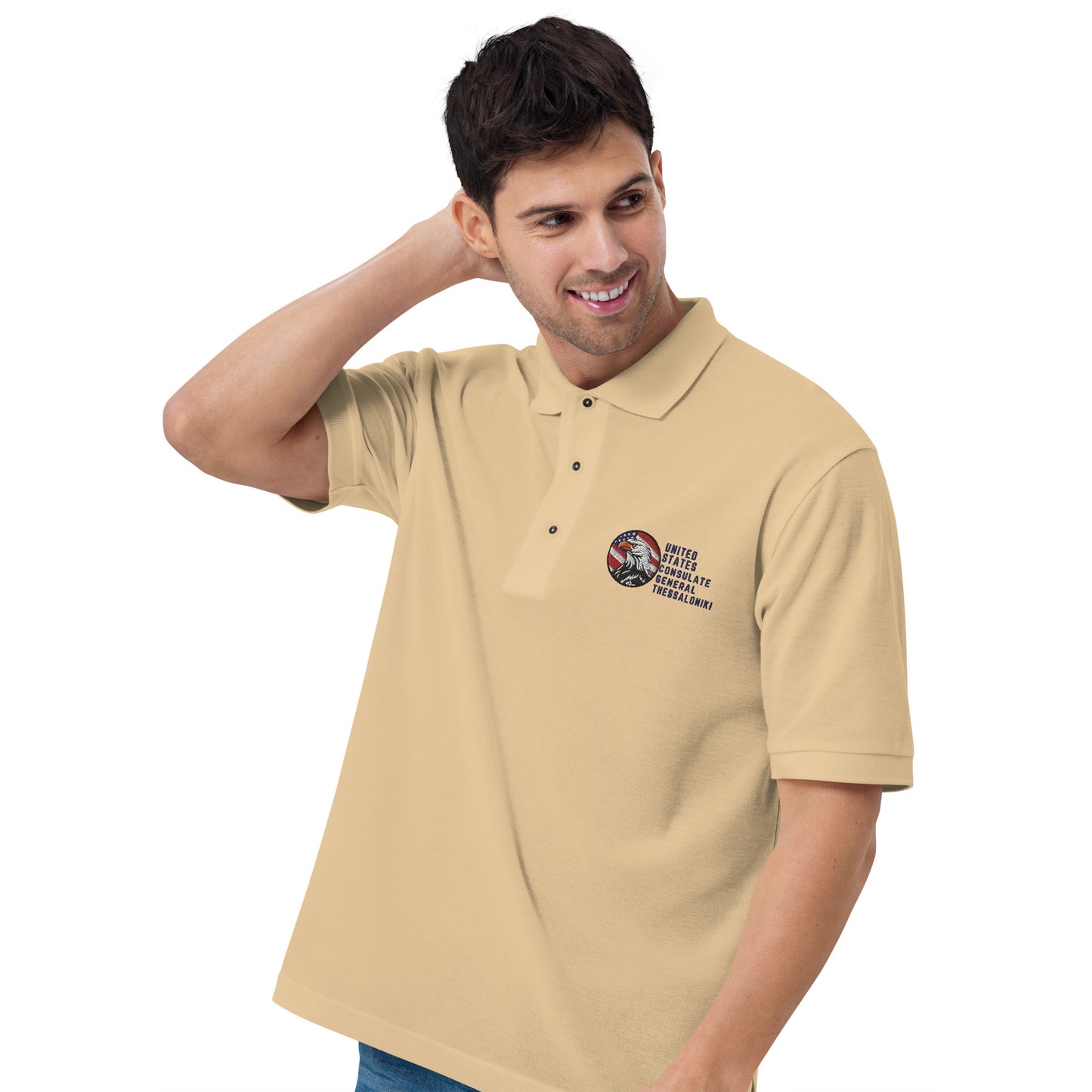 Men's Embroidered Polo, Watchful Eagle: Thessaloniki