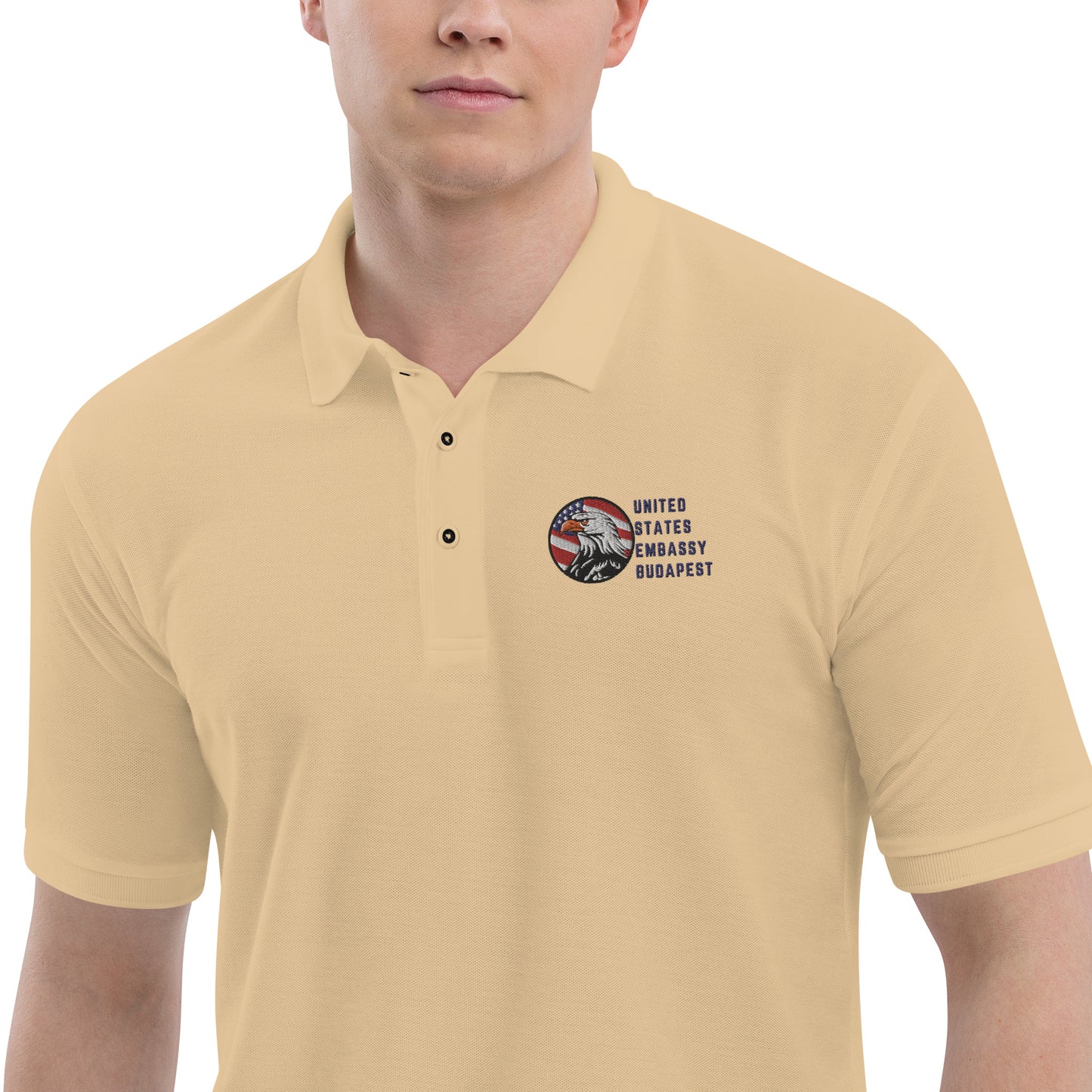 Men's Embroidered Polo, Watchful Eagle:Hungary